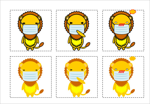マスクをしたライオンのイラストの画像