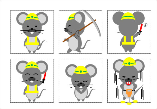 工事作業するネズミのイラストの画像２