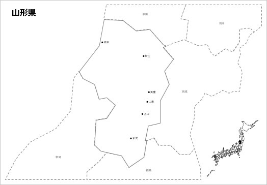 山形県の白地図 パワーポイント パワポ素材のぱわぽすけ