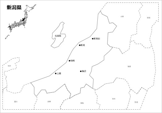 新潟県の白地図 パワーポイント パワポ素材のぱわぽすけ