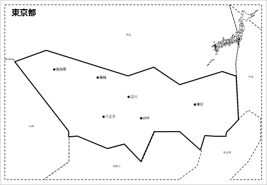 東京都の白地図 パワーポイント パワポ素材のぱわぽすけ