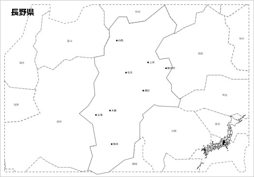 長野県の白地図 パワーポイント パワポ素材のぱわぽすけ