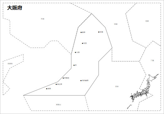 大阪府の白地図 パワーポイント パワポ素材のぱわぽすけ