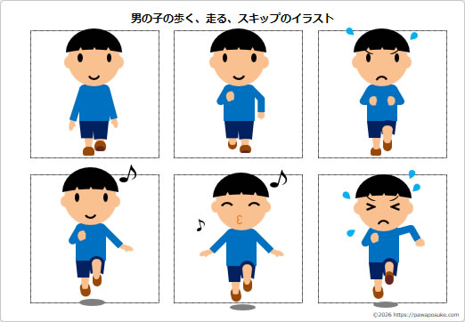 男の子の歩く、走る、スキップのイラストの画像2