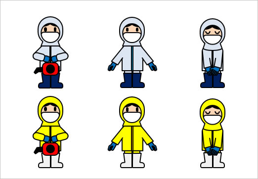 防護服を着た人、消毒作業員のイラスト画像